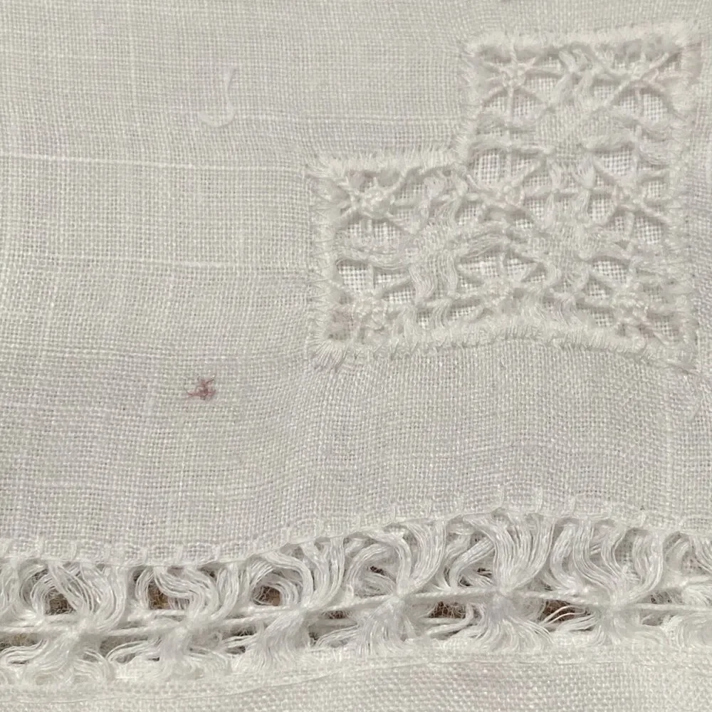 Vintage Set of 4 Sheer White Fine Linen Cocktail Napkins Cutwork Detail Handwork
